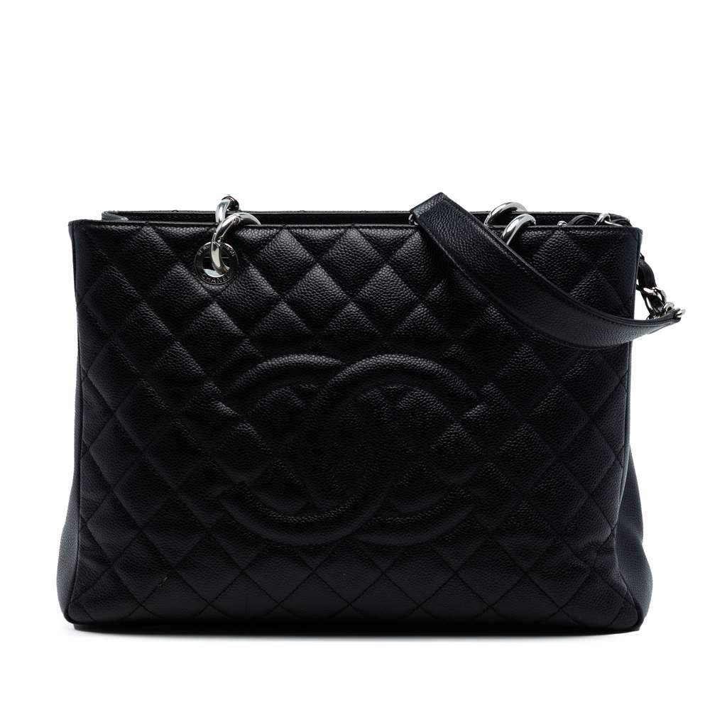Chanel Caviar Grand Shopping Tote Black Leather Good - Front View