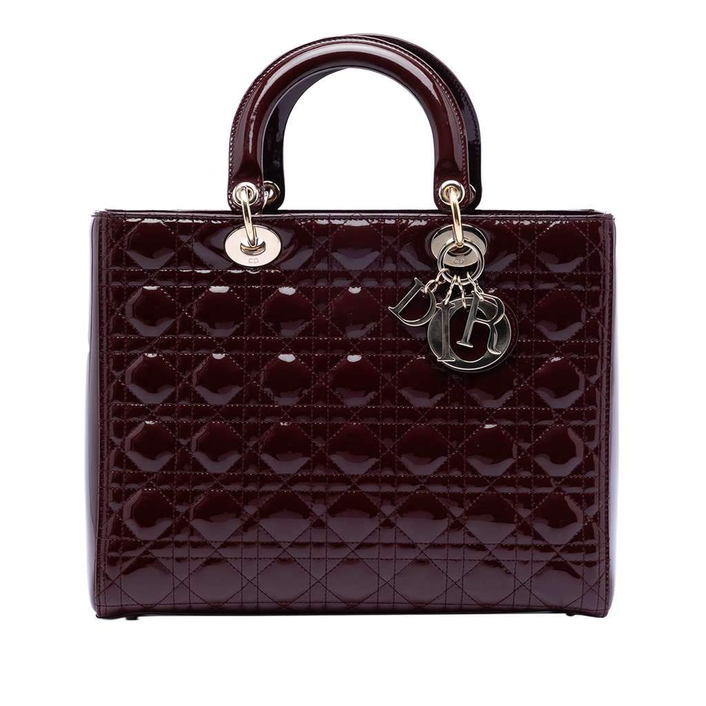 Dior Large Patent Cannage Lady Dior Red Leather Good - Front View