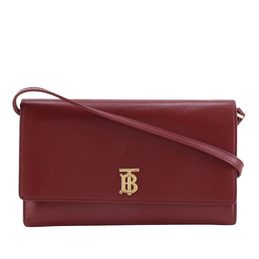Burberry Leather TB Wallet On Strap Red Leather Very good - Front View