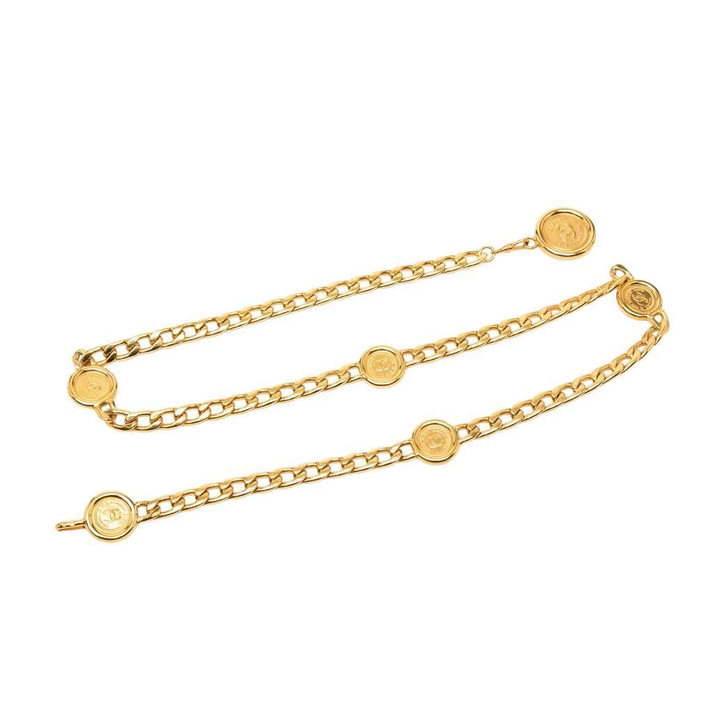 Chanel Gold Plated Medallion Rue Cambon Chain Belt Gold Metal Very good - Front View