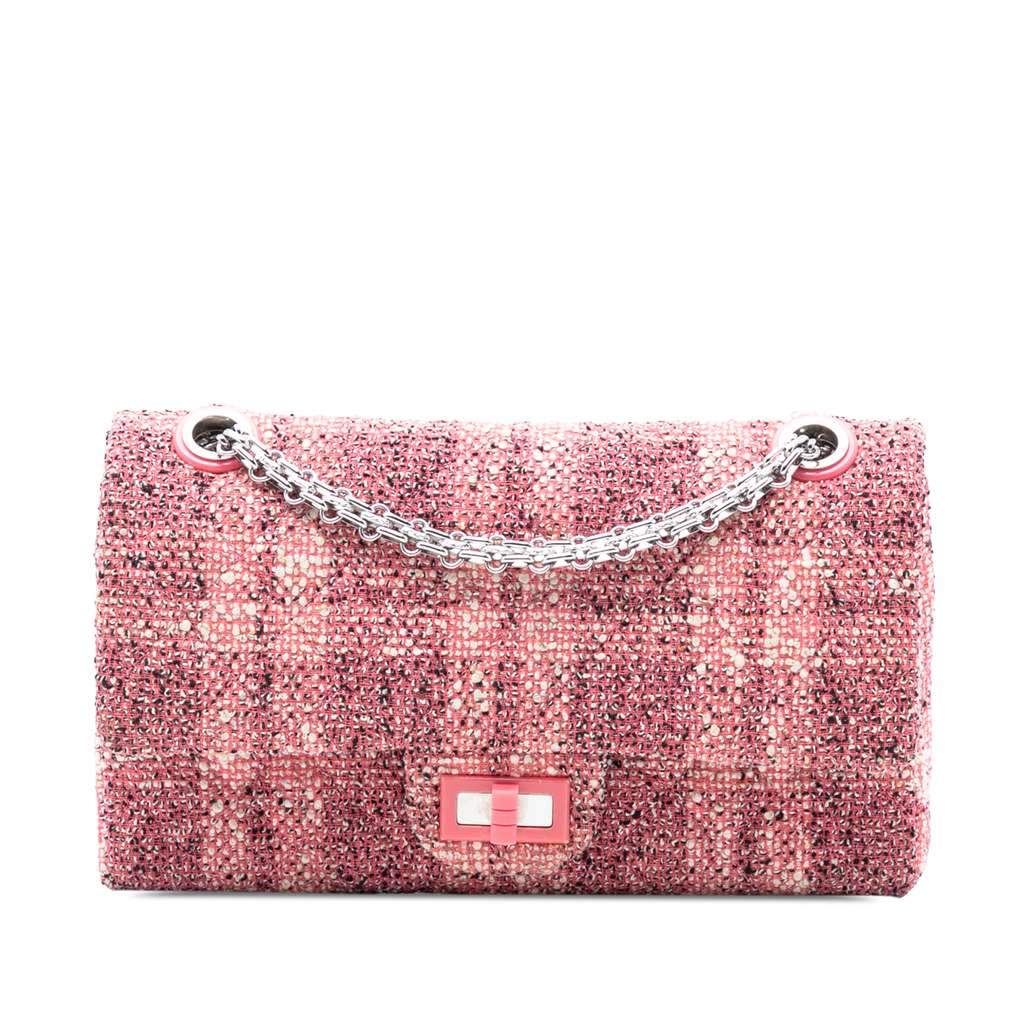 Chanel Quilted Tweed Reissue 2.55 Double Flap 225 Pink Tweed Very good condition - Front View