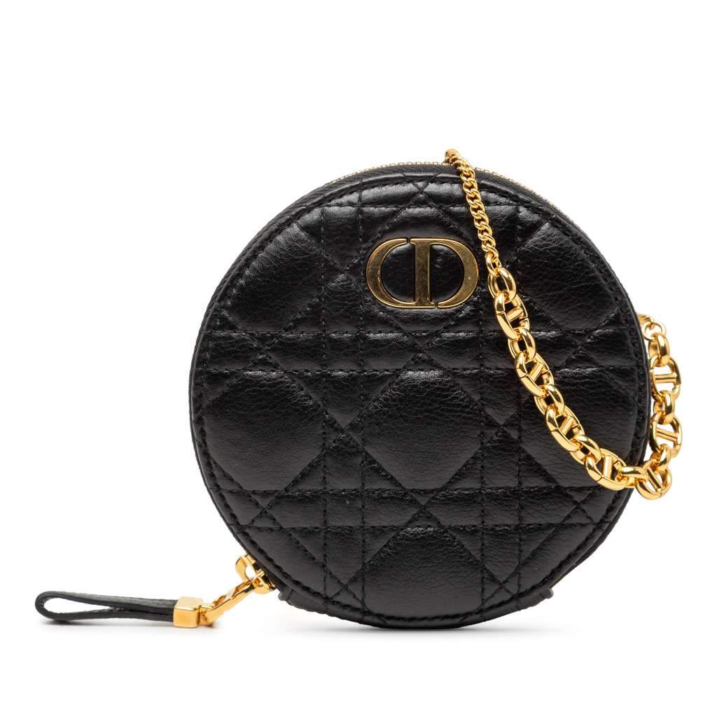Dior Calfskin Cannage Round Caro Pouch with Chain Black Leather Very good condition - Front View