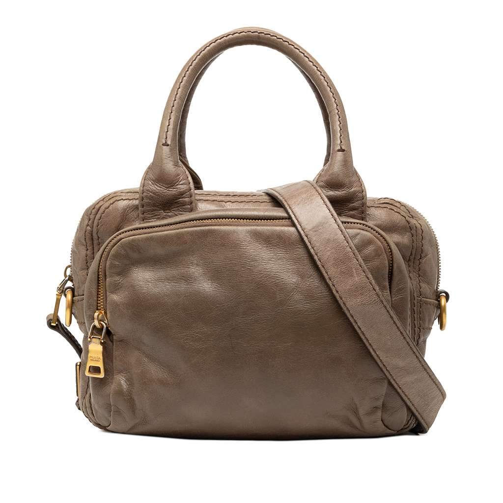 Prada Vitello Shine Bauletto Satchel Brown Leather Very good condition - Front View