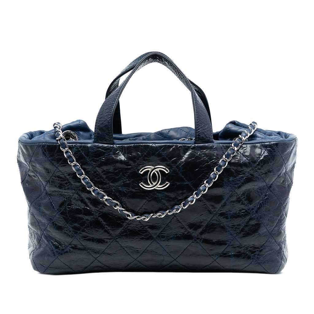 Chanel CC Quilted Glazed Calfskin Portobello Tote Blue Leather Very good condition - Front View