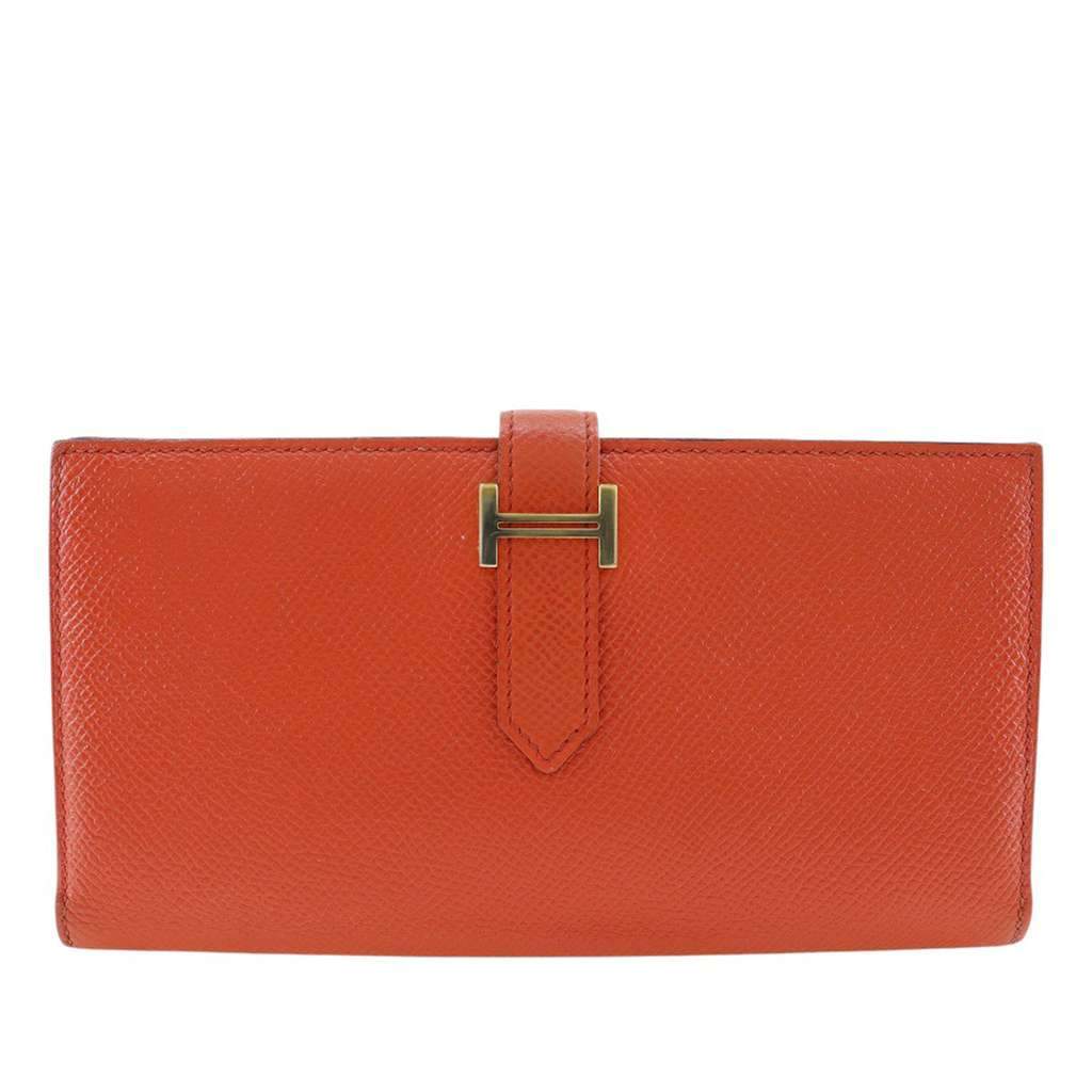 Hermès Epsom Bearn Soufflet Wallet Orange Leather Very good condition - Front View