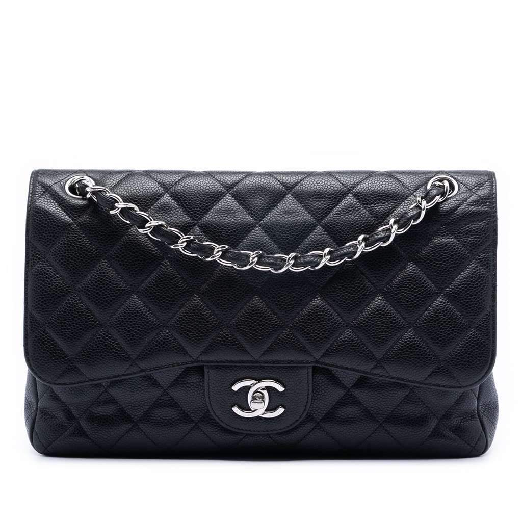 Chanel Jumbo Classic Caviar Double Flap Black Leather Very good - Front View