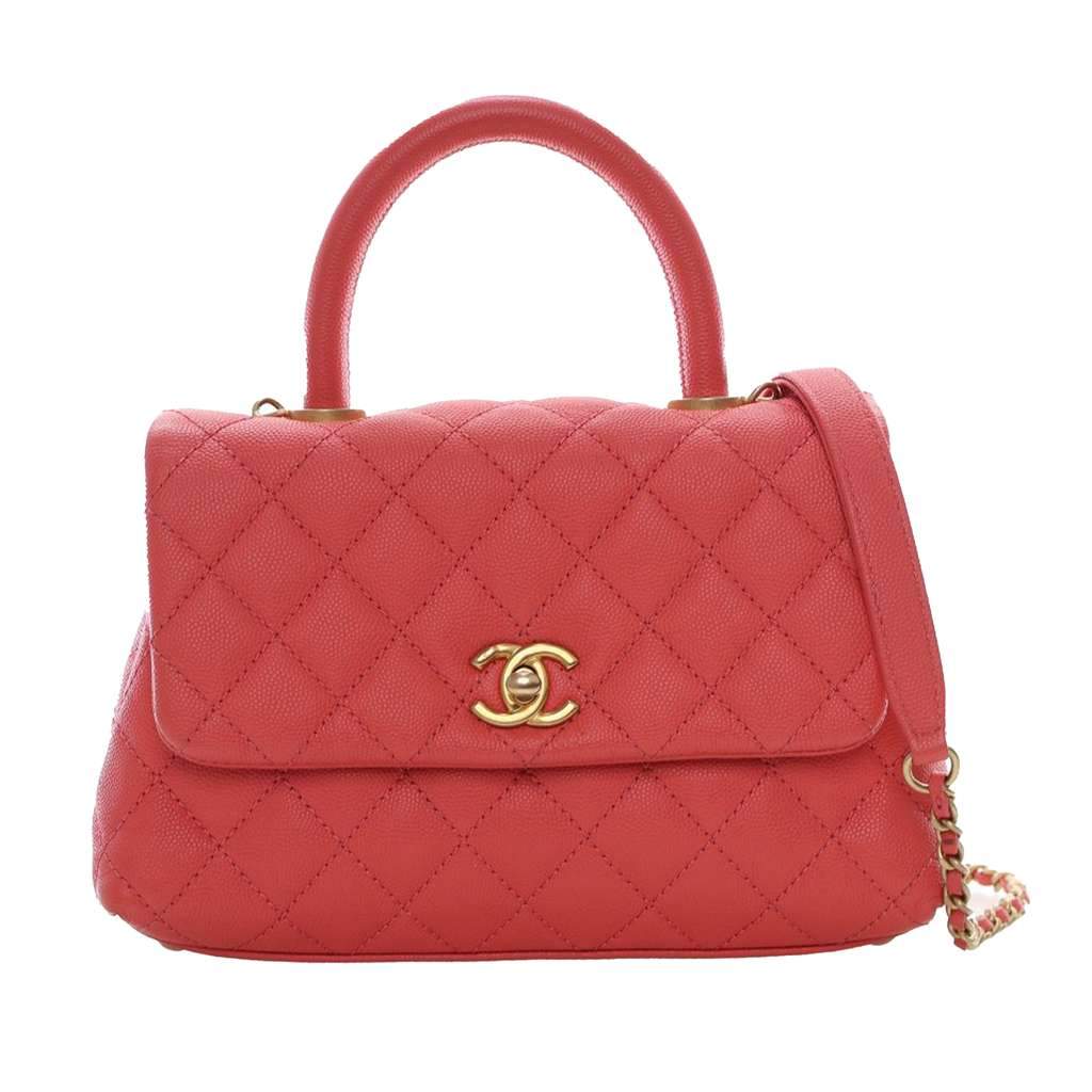 Chanel Mini Caviar Coco Top Handle Bag Pink Leather Very good condition - Front View