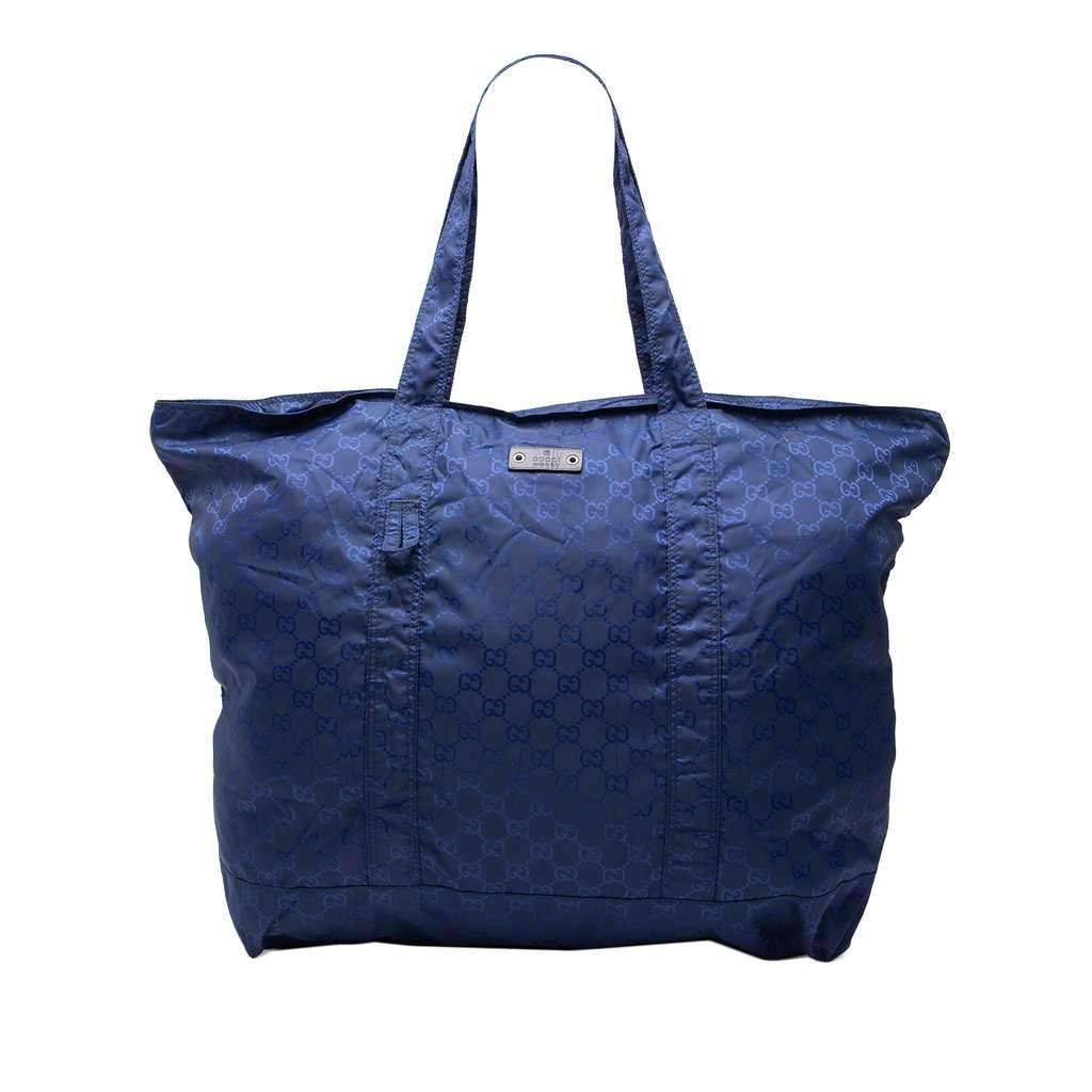 Gucci GG Nylon Teddy Bear Folding Tote Blue Very good - Front View