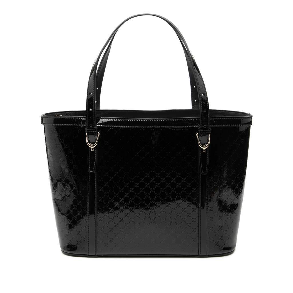 Gucci Patent Microguccissima Nice Tote Black Leather Good - Front View