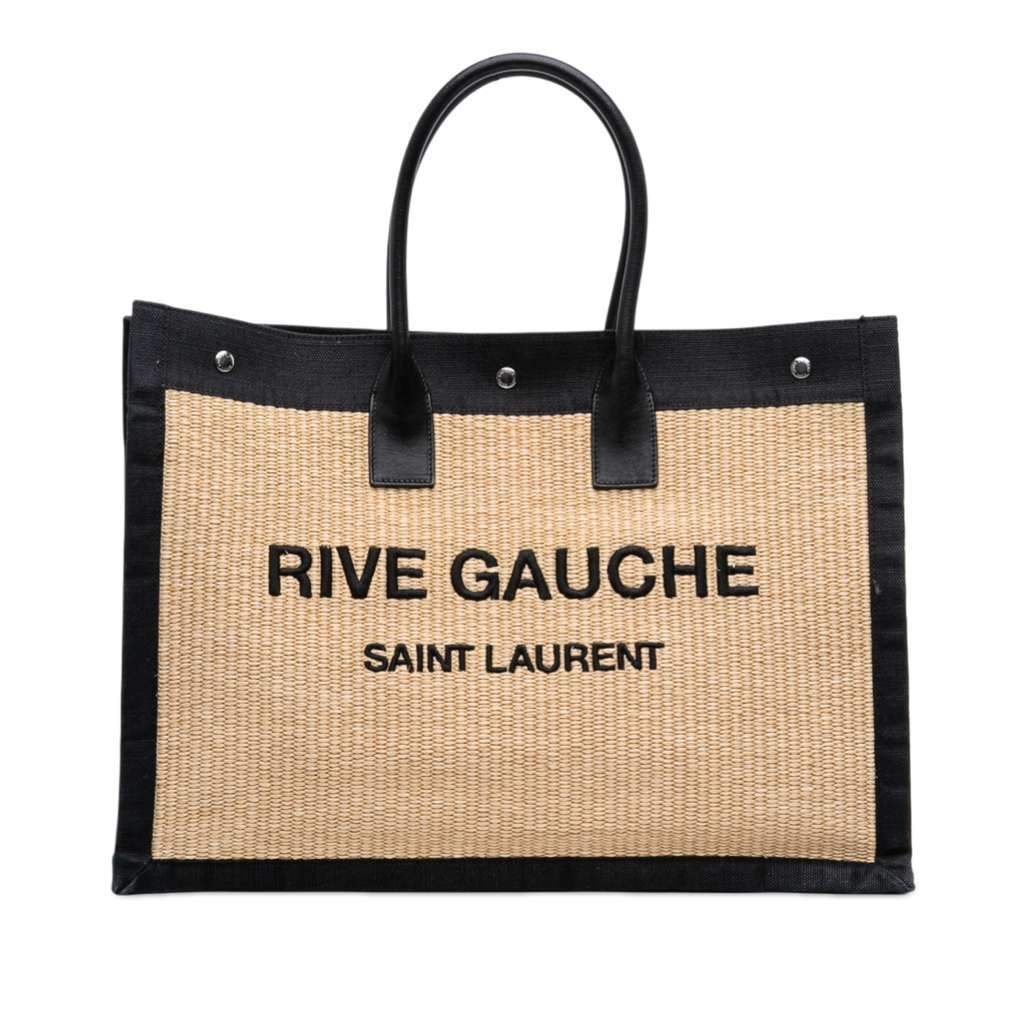 Saint Laurent Large Rive Gauche Raffia Tote Brown Good - Front View