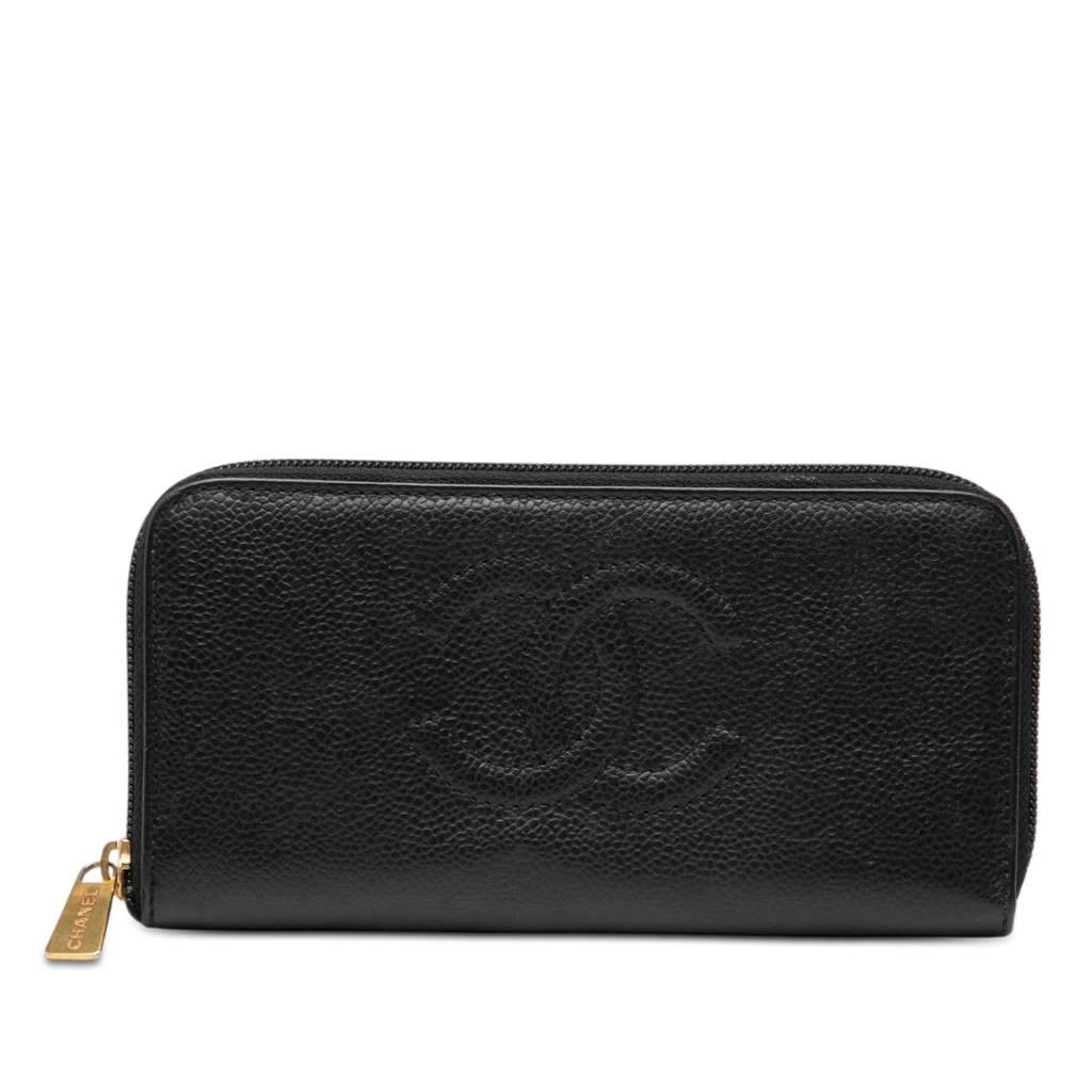 Chanel CC Caviar Zip Around Wallet Black Leather Good condition - Front View