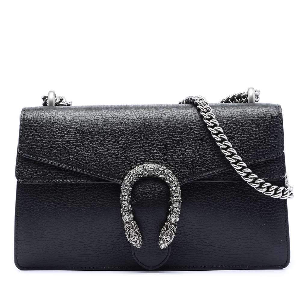 Gucci Medium Leather Dionysus Shoulder Bag Black Leather Good - Front View