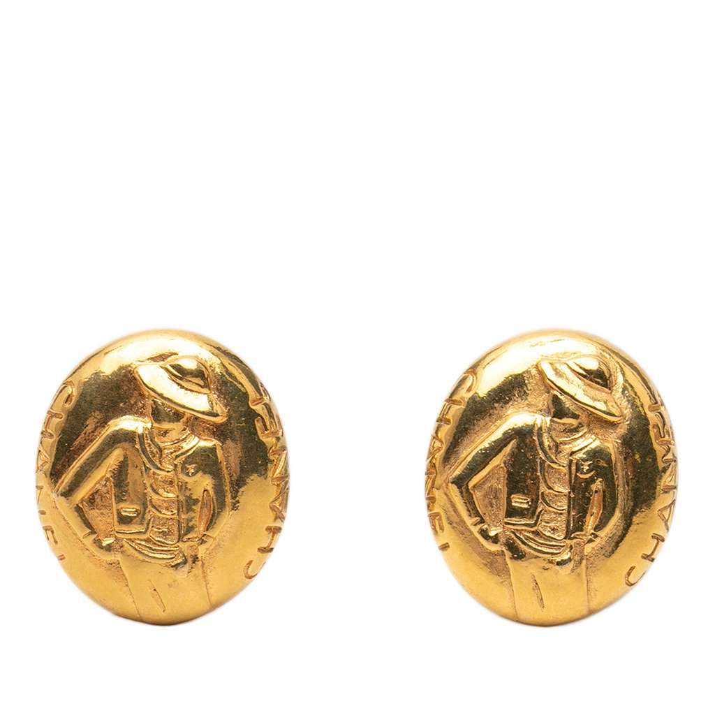 Chanel Gold Plated Mademoiselle Clip On Earrings Gold Metal Very good - Front View