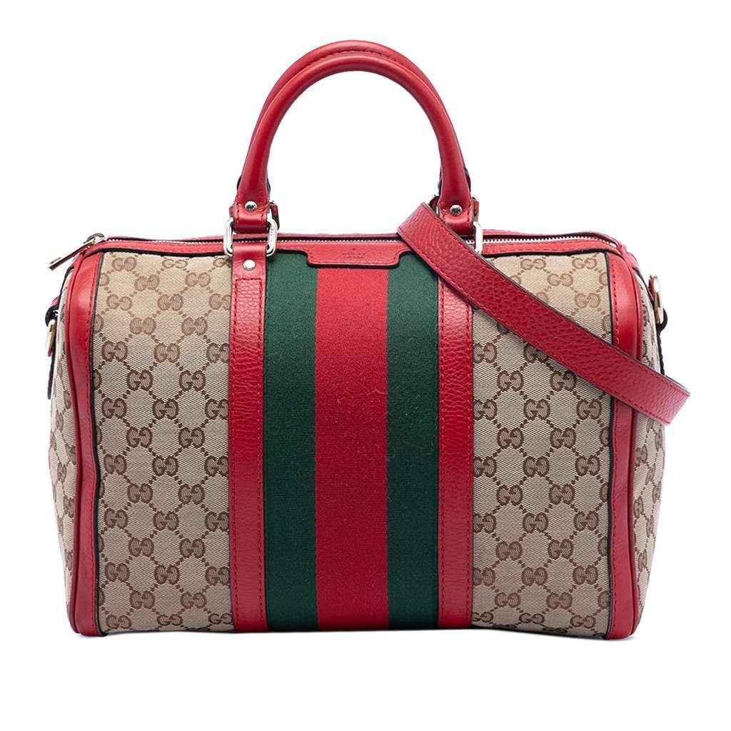 Gucci Medium GG Canvas Web Joy Boston Bag Brown Canvas Very good condition - Front View