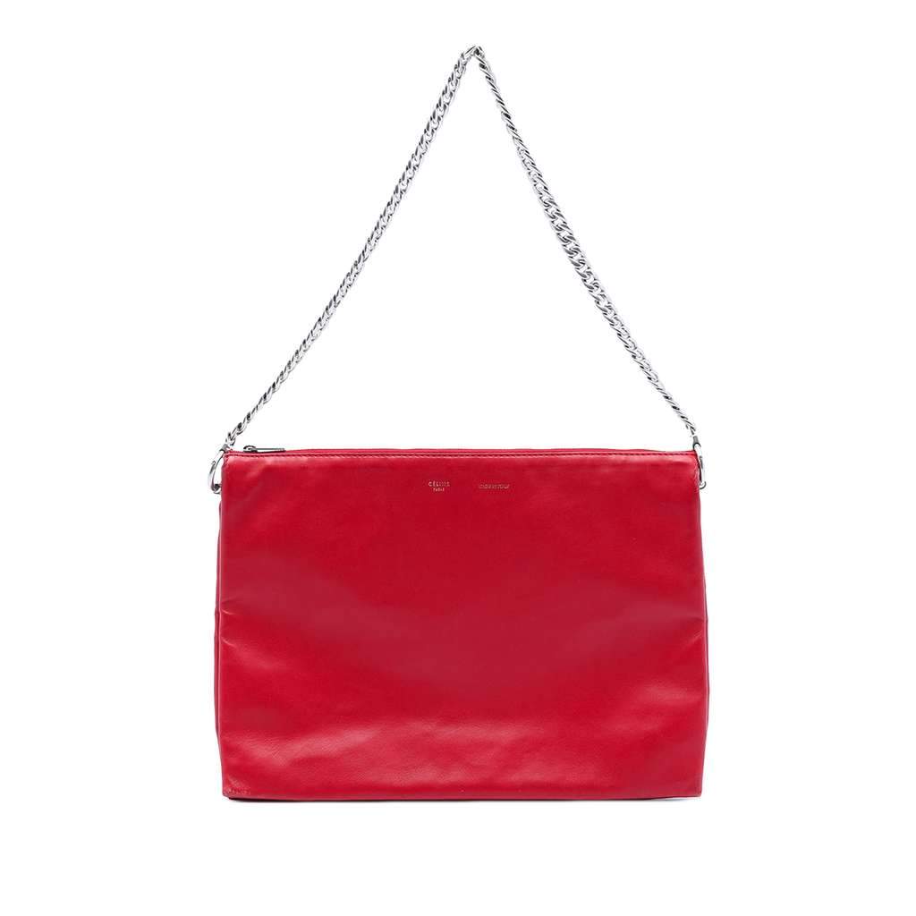Celine Lambskin Soft Trio Shoulder Bag Red Leather Very good - Front View