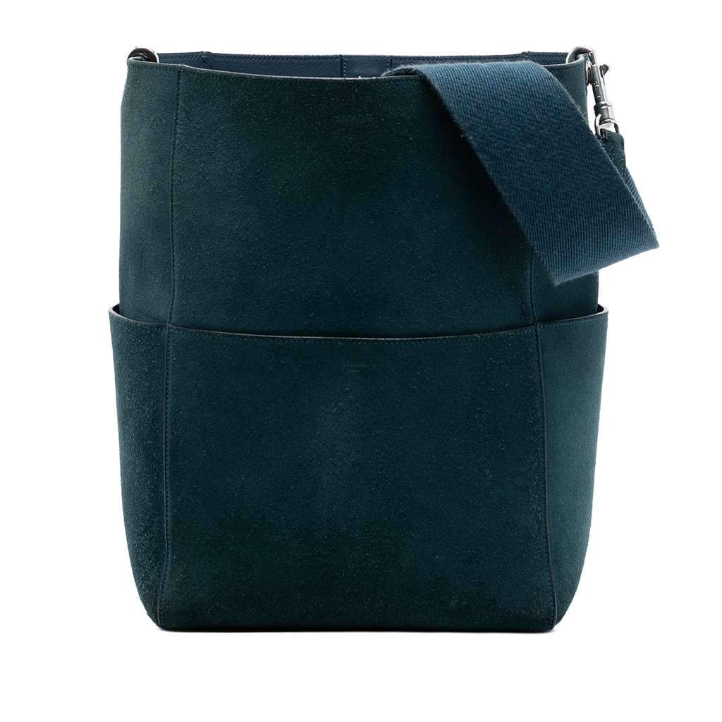 Celine Medium Suede Seau Sangle Bucket Bag Blue Leather Very good - Front View