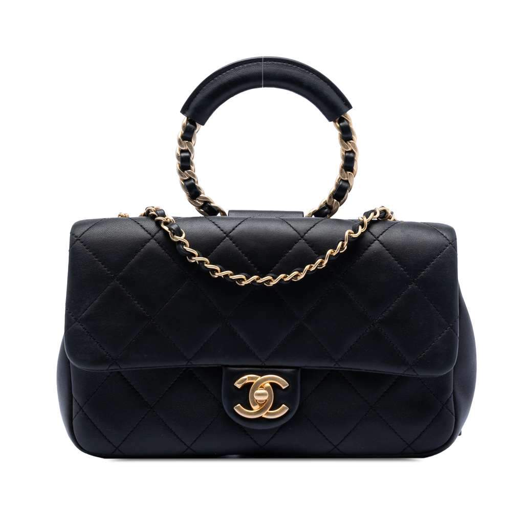 Chanel Medium Lambskin In the Loop Flap Black Leather Good - Front View
