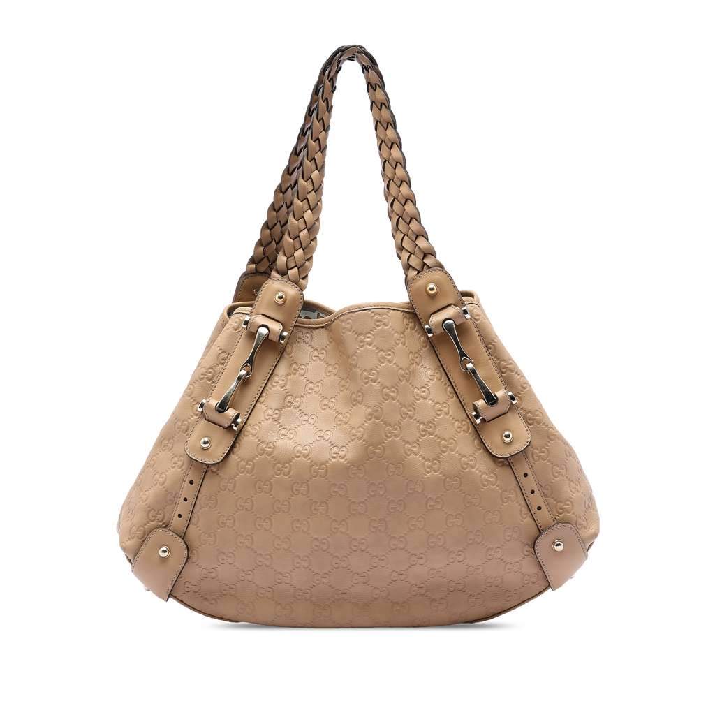 Gucci Guccissima Horsebit Pelham Shoulder Bag Brown Leather Very good condition - Front View