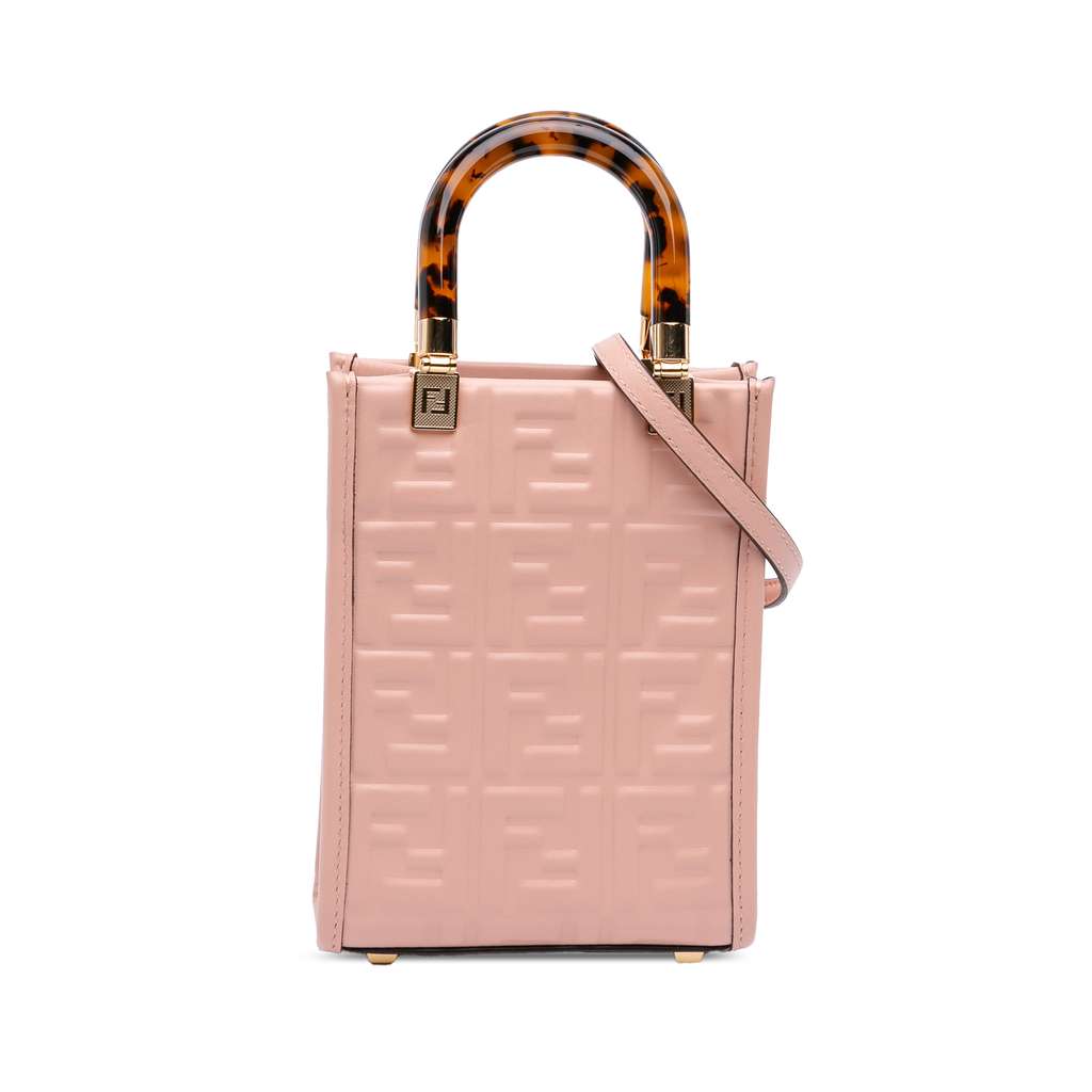 Fendi Mini Zucca Embossed Leather Sunshine Shopper Tote Pink Leather Very good - Front View