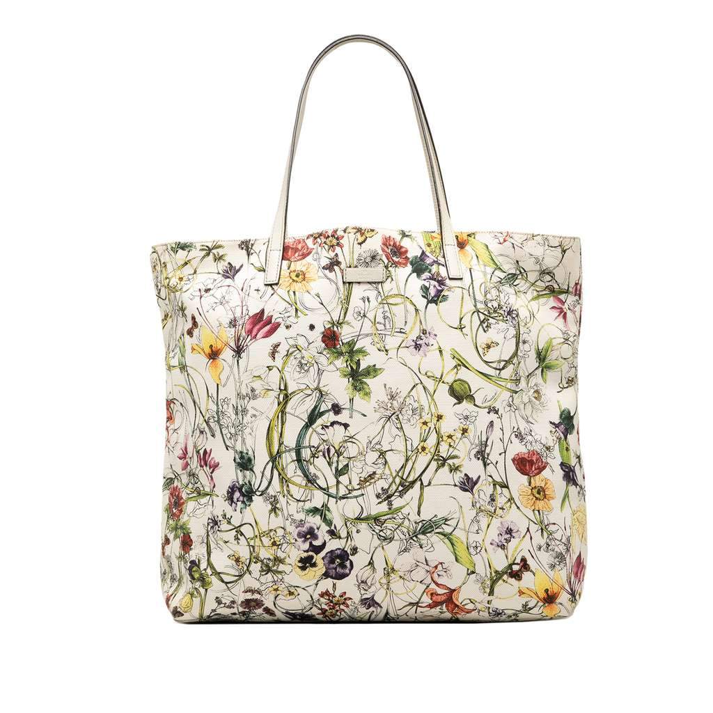 Gucci Canvas Flora Tote White Canvas Very good condition - Front View