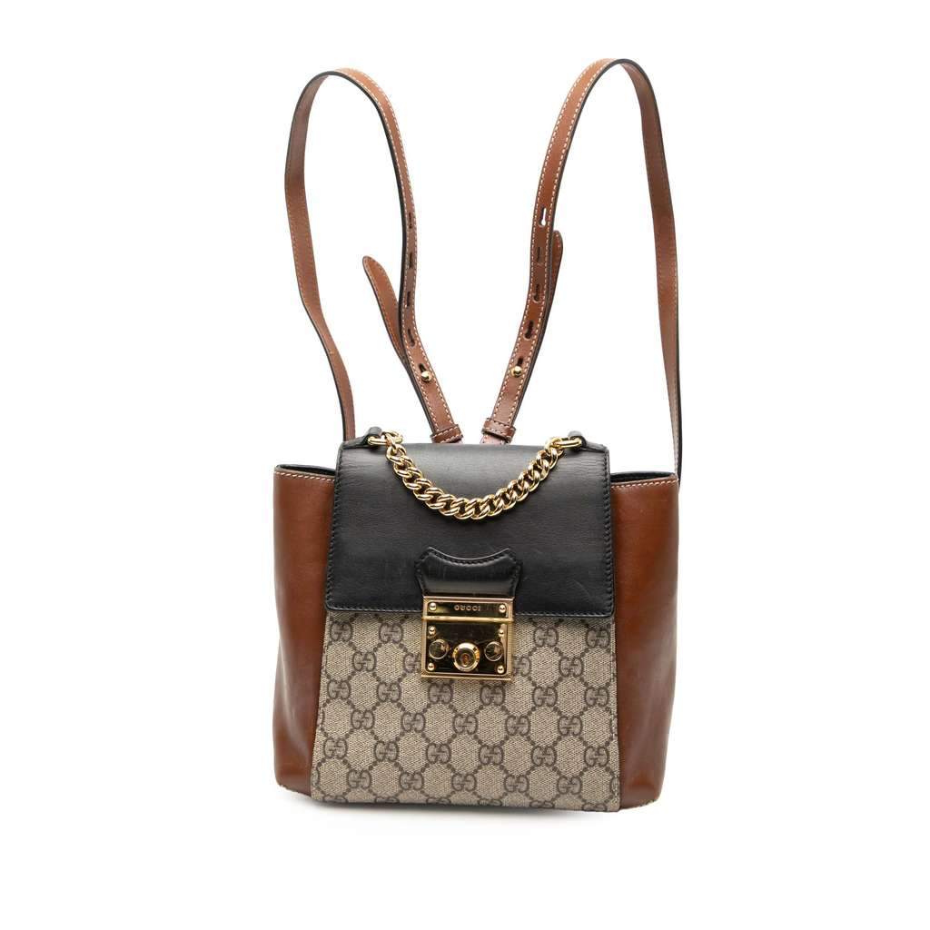 Gucci GG Supreme Padlock Backpack Brown Canvas Very good condition - Front View