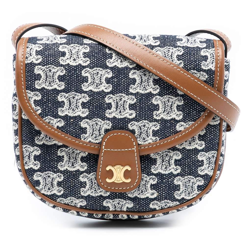 Celine Mini Triomphe Canvas and Calfskin Besace Crossbody Blue Canvas Very good - Front View