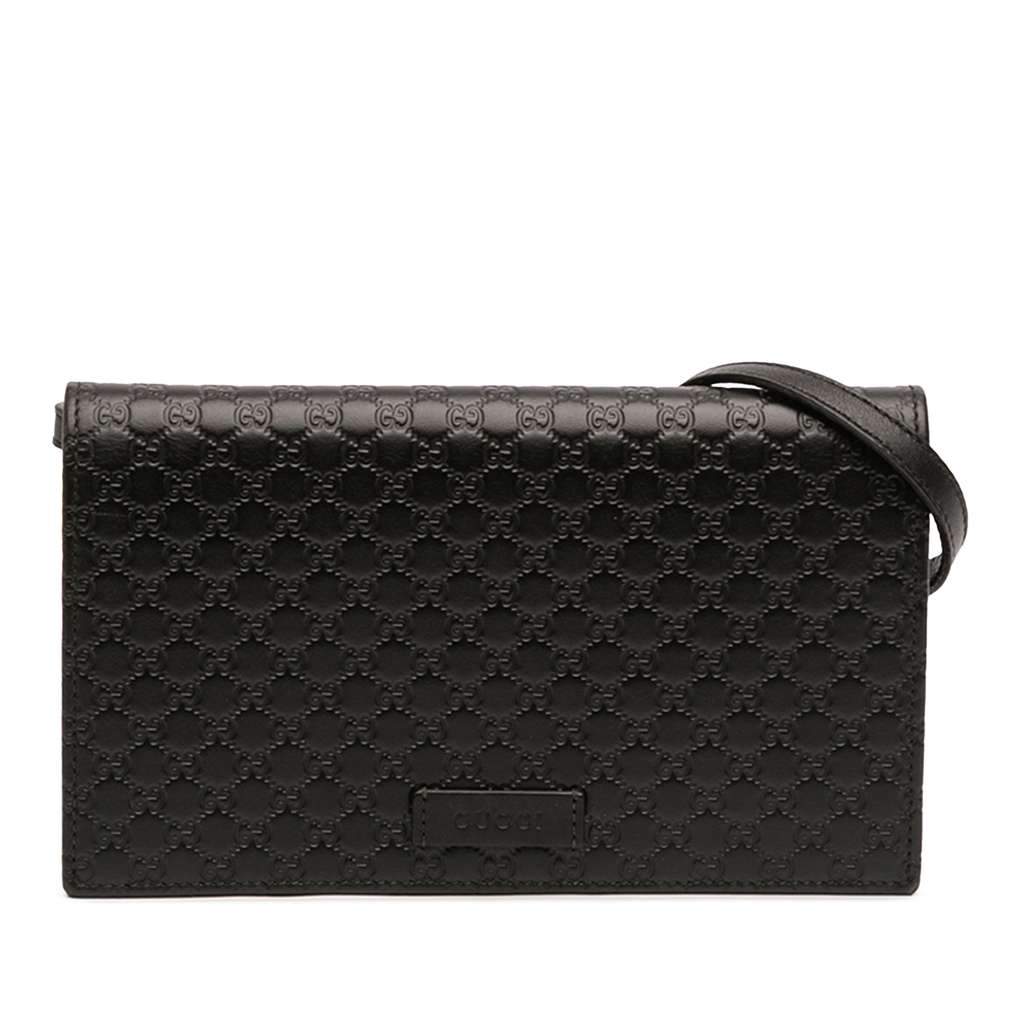 Gucci Microguccissima Wallet on Strap Black Leather Very good - Front View