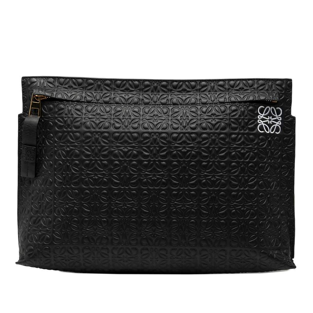 Loewe Embossed Anagram Leather Repeat T Clutch Black Leather Good condition - Front View