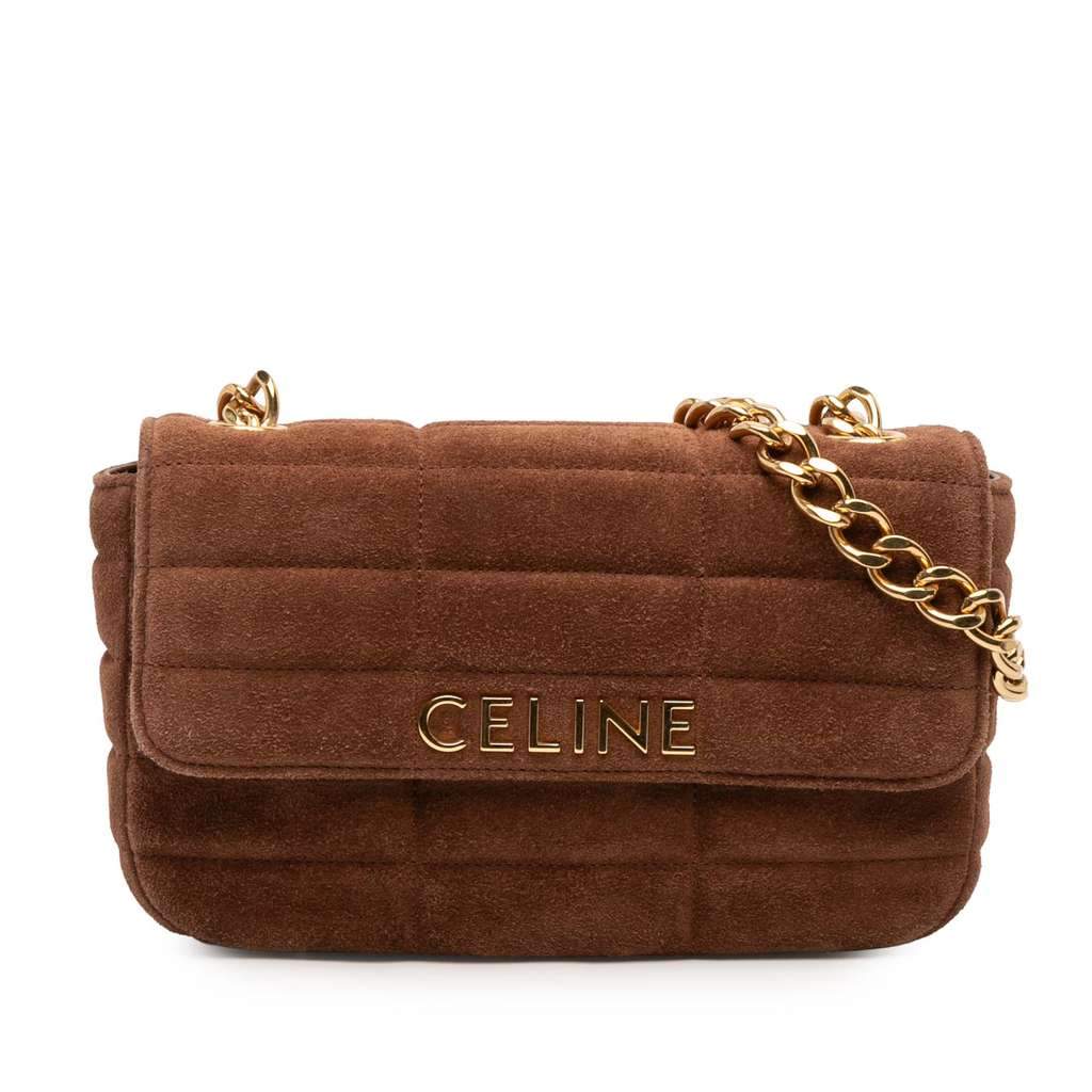 Celine Suede Monochrome Shoulder Bag Brown Leather Very good - Front View