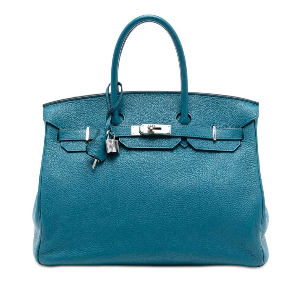 Hermès Clemence Birkin Retourne 35 Blue Leather Very good - Front View