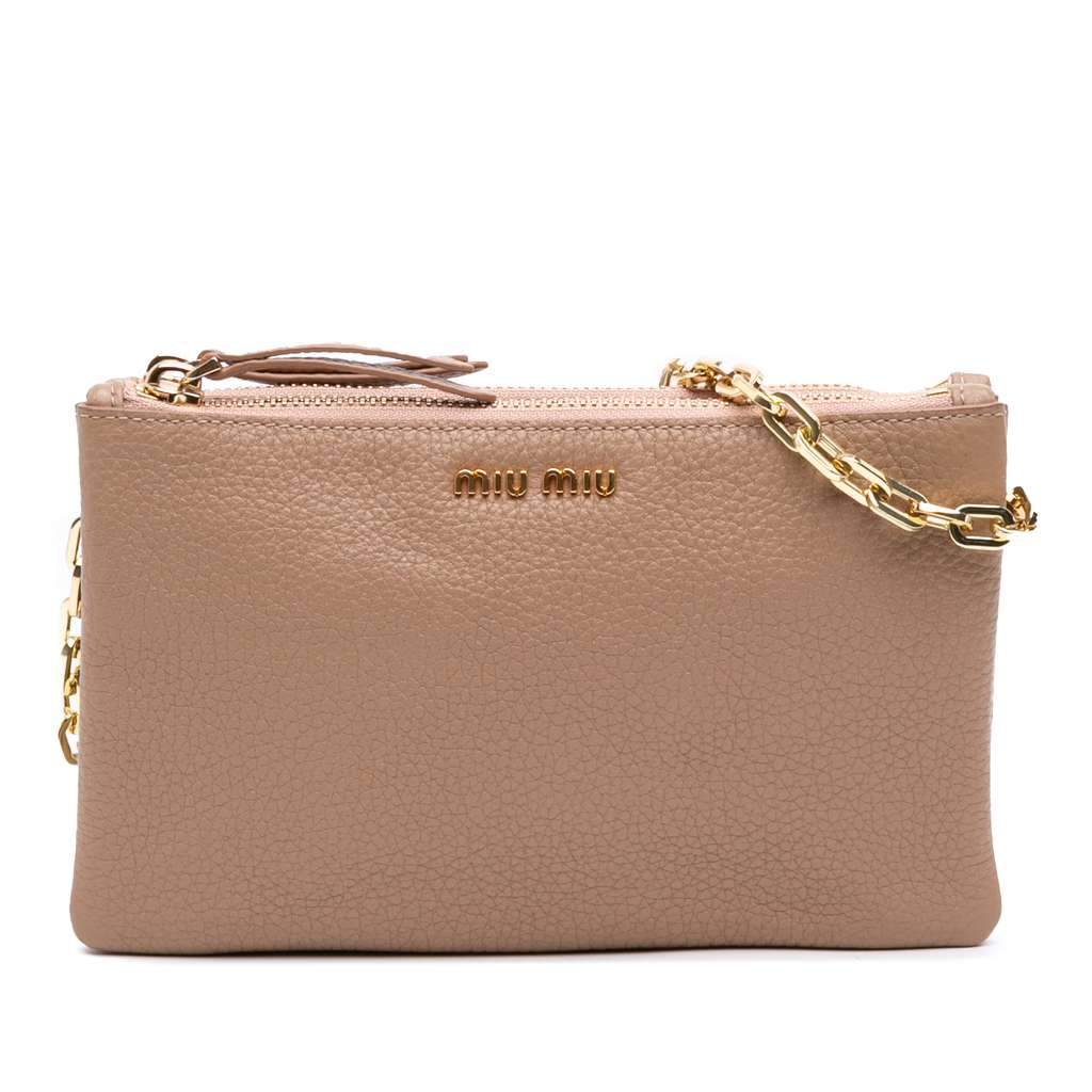 Miu Miu Goatskin Madras Crossbody Brown Leather Good - Front View