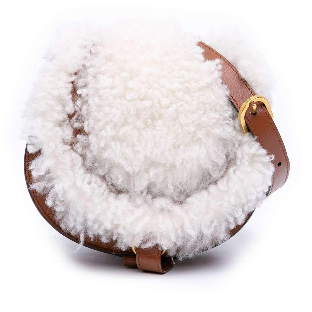 Chloé Mini Shearling and Calfskin Marcie Saddle Crossbody Brown Very good condition - Front View