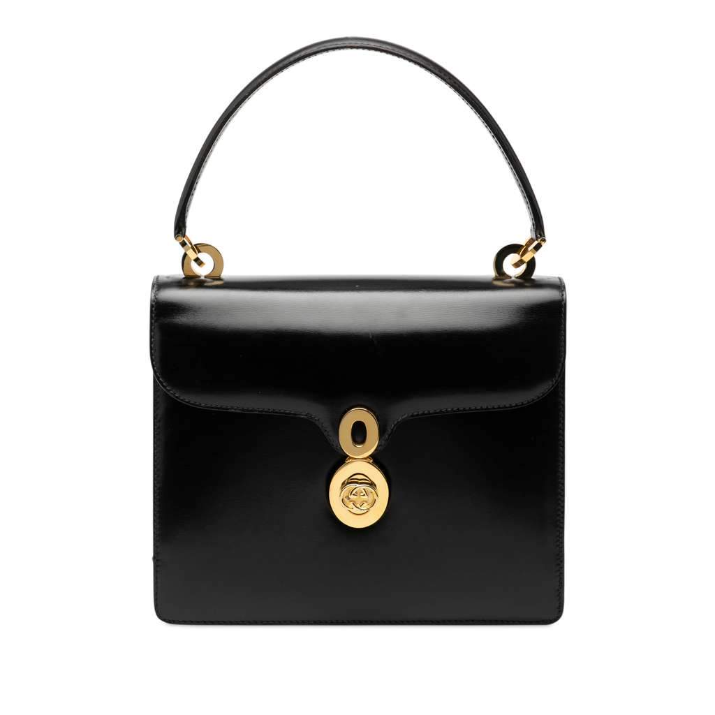 Gucci Smooth Leather Top Handle Bag Black Leather Good - Front View