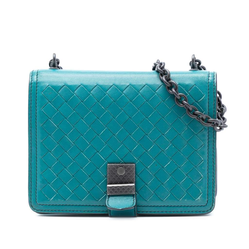 Bottega Veneta Mini Nappa Intrecciato Runway Shoulder Bag Blue Leather Very good - Front View
