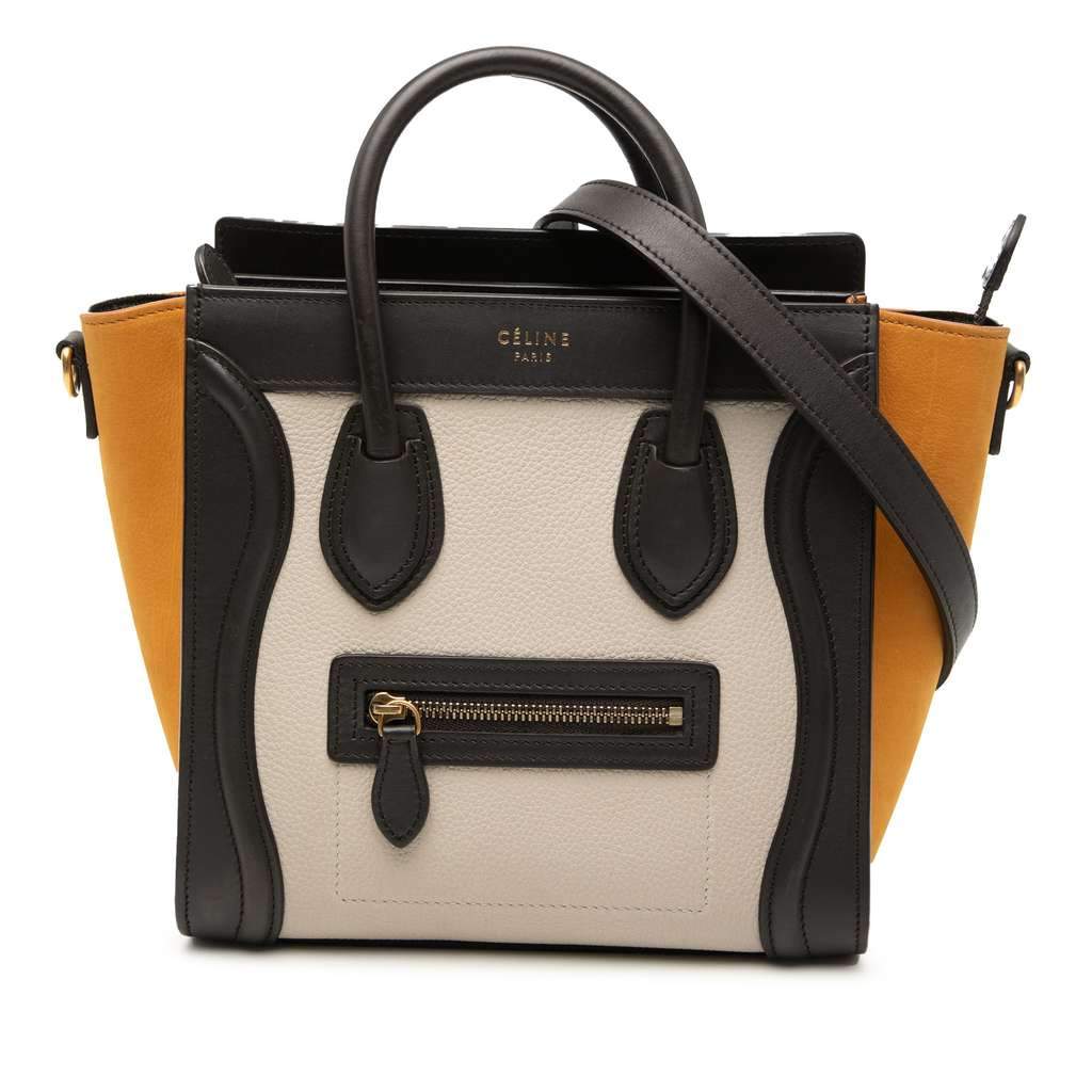 Celine Nano Tricolor Nubuck and Drummed Calfskin Luggage Tote Brown Leather Very good - Front View