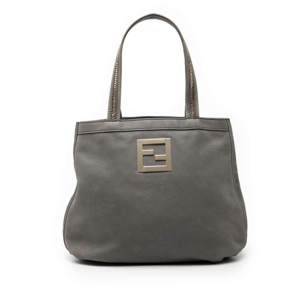 Fendi Nubuck FF Chains Tote Grey Leather Very good - Front View