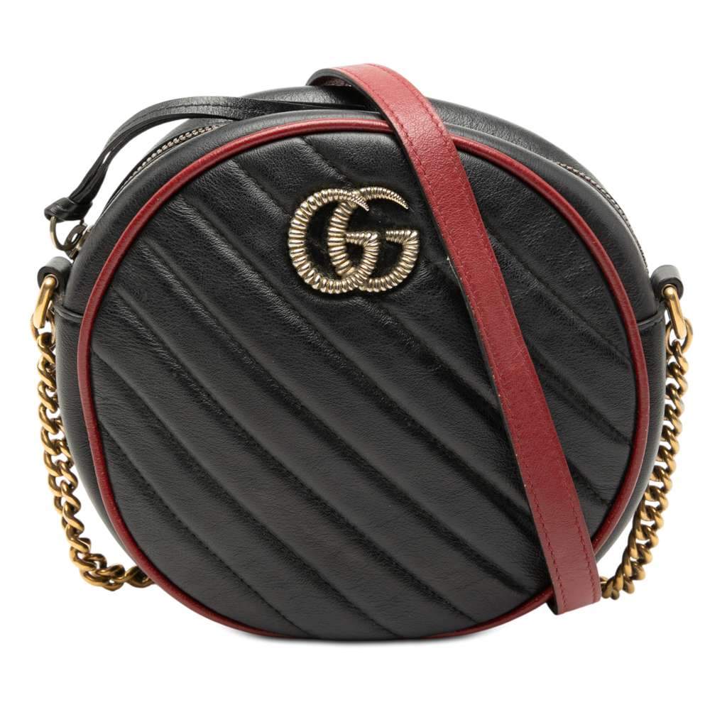 Gucci Mini GG Marmont Matelasse Leather Torchon Round Crossbody Black Leather Very good - Front View