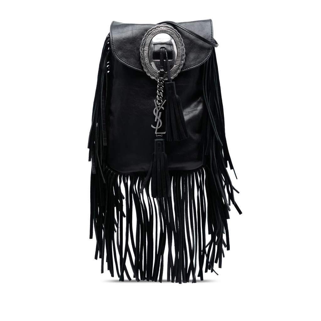 Saint Laurent Leather Anita Fringed Crossbody Black Leather Good - Front View