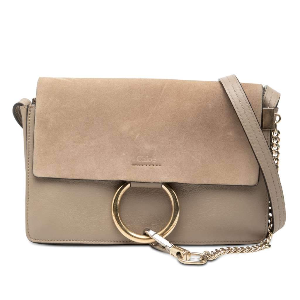Chloé Small Suede and Calfskin Faye Crossbody Brown Leather Very good condition - Front View