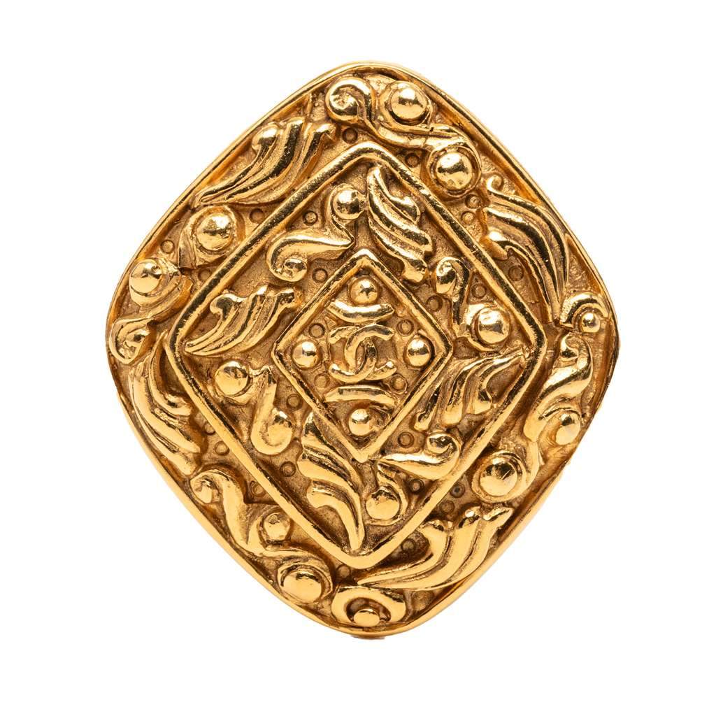Chanel CC Gold Plated Diamond Brooch Gold Metal Very good condition - Front View