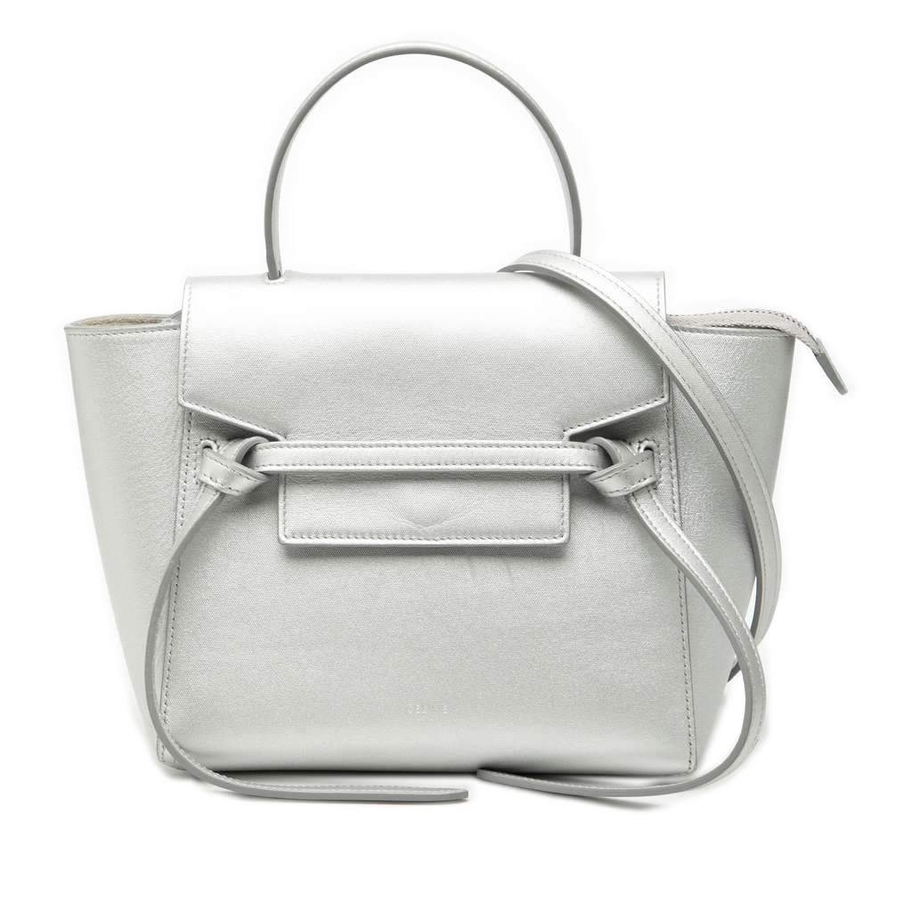 Celine Nano Laminated Calfskin Belt Bag Silver Leather Very good - Front View