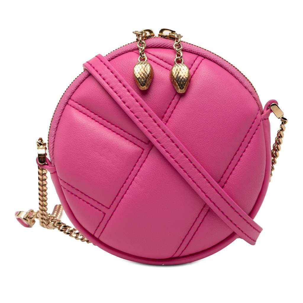 Bvlgari Leather Serpenti Cabochon Round Crossbody Pink Leather Very good - Front View