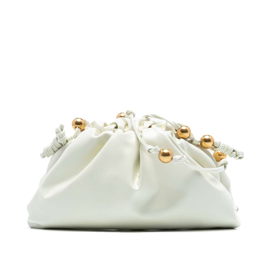 Bottega Veneta Brushed Calfskin Beaded Strap The Mini Pouch Crossbody White Leather Very good condition - Front View
