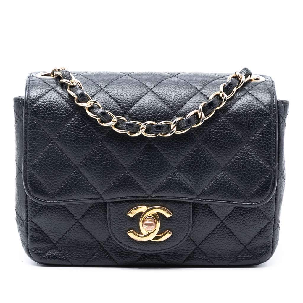 Chanel Mini Square Classic Caviar Single Flap Black Leather Good condition - Front View