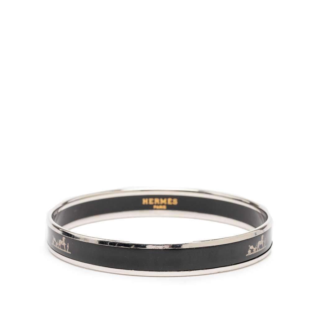 Hermès Narrow Caleche Enamel Bangle 62 Black Very good condition - Front View