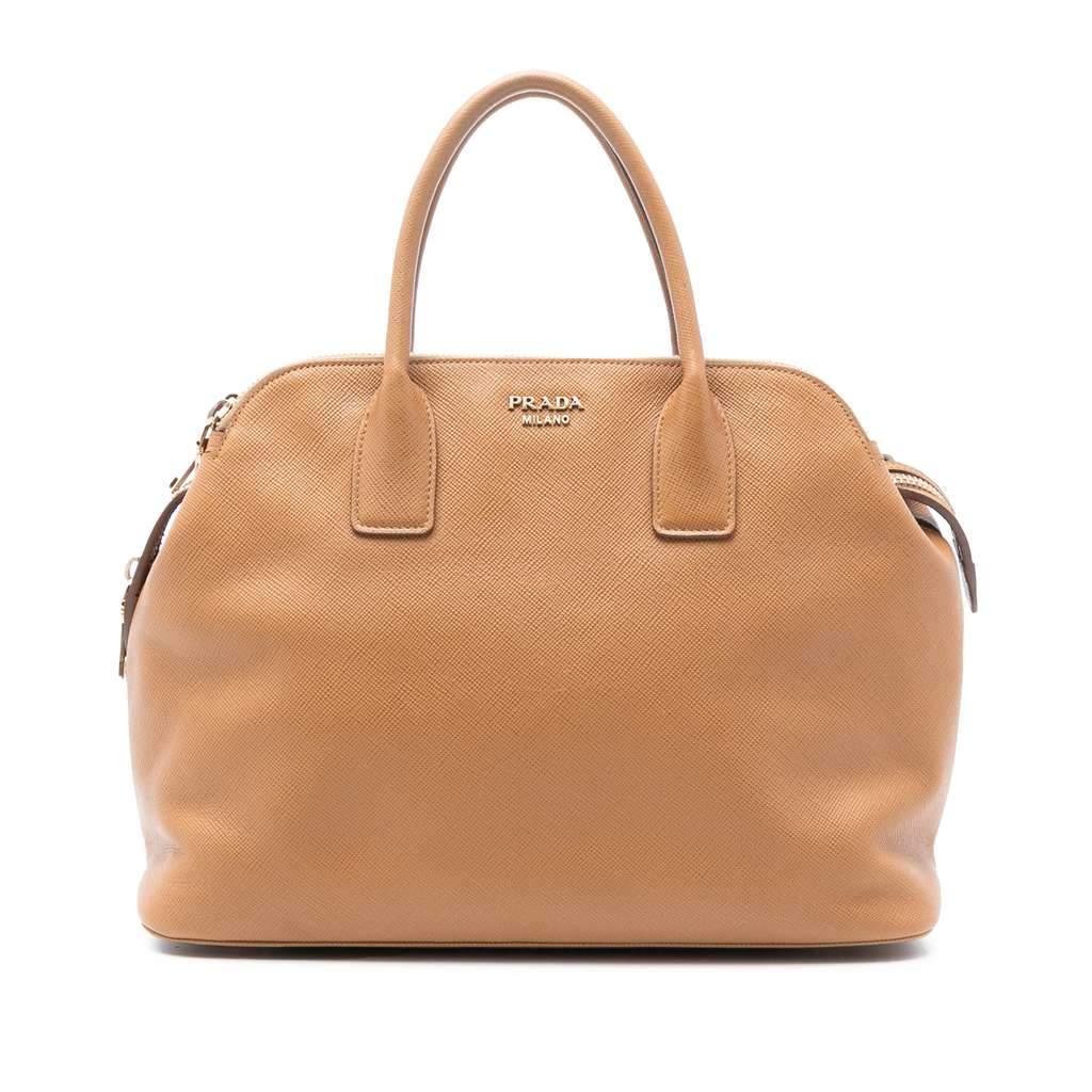 Prada Saffiano Cuir Triple Zip Dome Top Handle Bag Brown Leather Very good condition - Front View