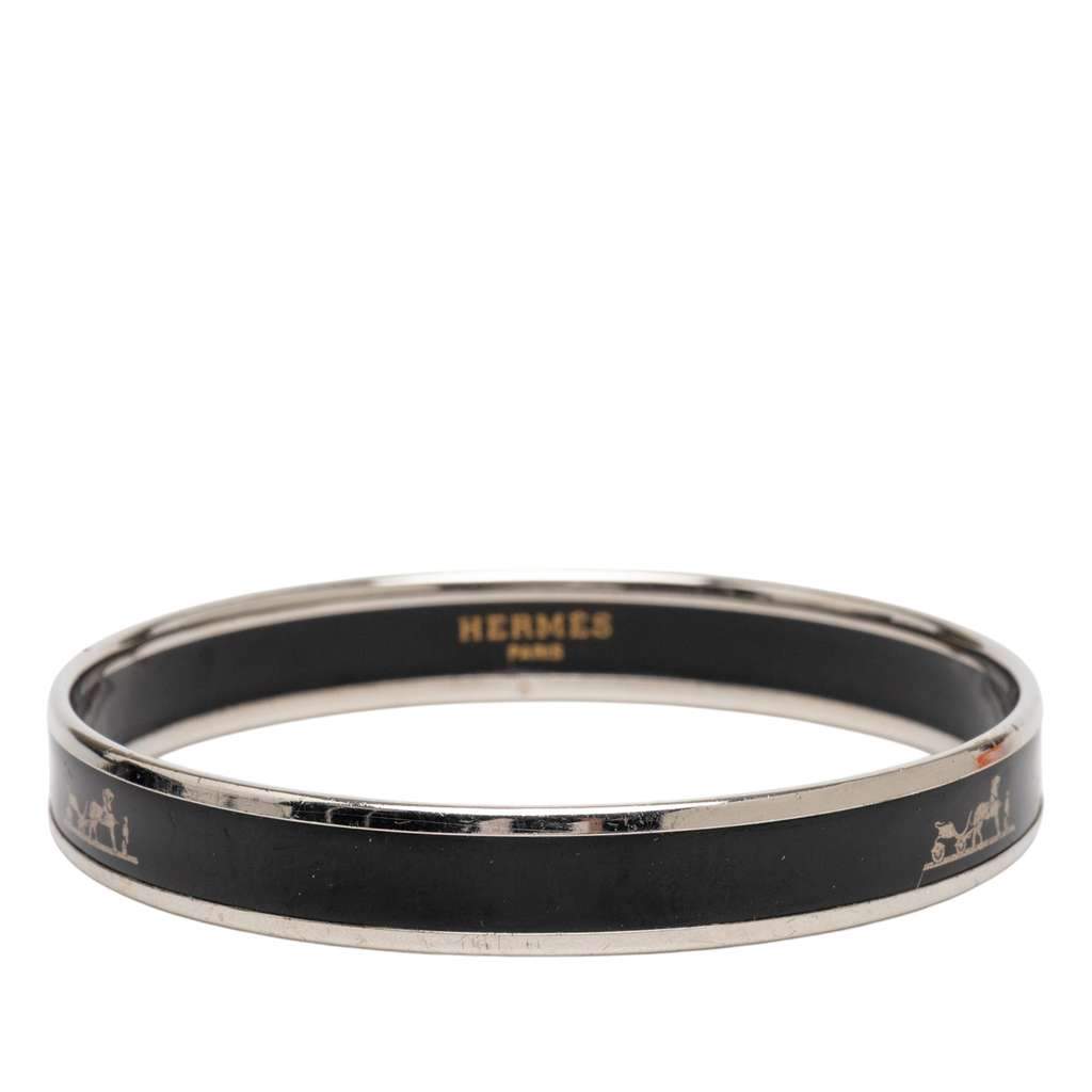 Hermès Narrow Enamel Calech Bangle Bracelet 65 Black Very good condition - Front View