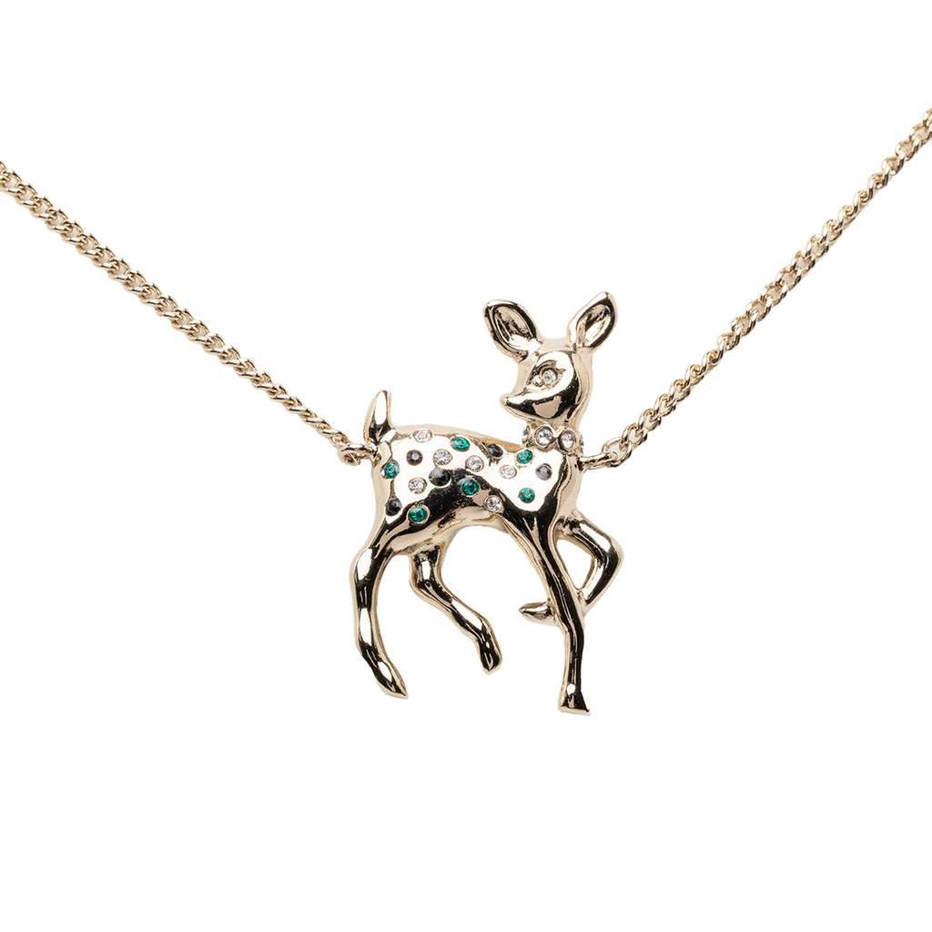 Chanel CC Gold Plated Rhinestone Deer Pendant Necklace Gold Metal Very good - Front View