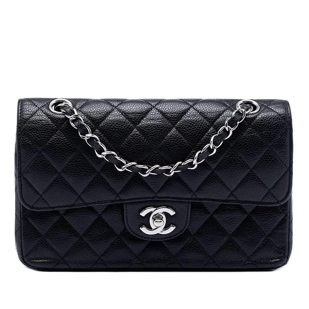 Chanel Small Classic Caviar Double Flap Black Leather Very good condition - Front View