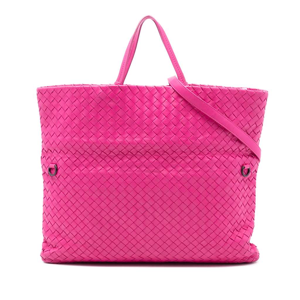 Bottega Veneta Nappa Intrecciato Fold Over Tote Pink Leather Very good - Front View